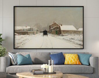 Christmas Canvas Wall Art, Christmas Town Wall Art, Vintage Print, Vintage Canvas Decor, Christmas Gift, Christmas Town Landscape