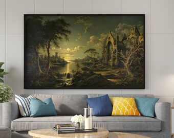 Sebastian Pether Canvas Wall Art,  Sebastian Pether-A Ruined Gothic Church, Popular Art Canvas, Moonlight Canvas Art, Famous Wall Art