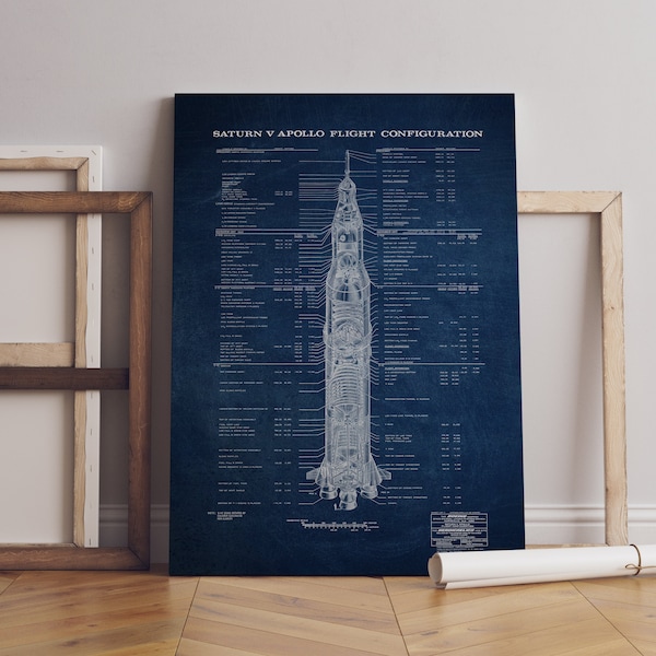 Plan Saturn V Apollo, affiche Apollo, toile plan encadré, affiche plan