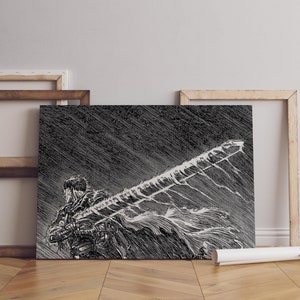 Anime Leinwand Wandkunst, Anime Poster, Berserk Anime Wandkunst, Berserk Guts Poster, Berserk Black & White Poster, Guts Cool Poster,Berserk Art