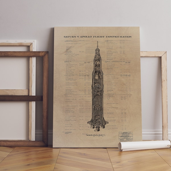 Saturn V Apollo Blueprint Version 2, affiche Apollo, toile modèle encadrée, affiche modèle, affiche toile de la Nasa