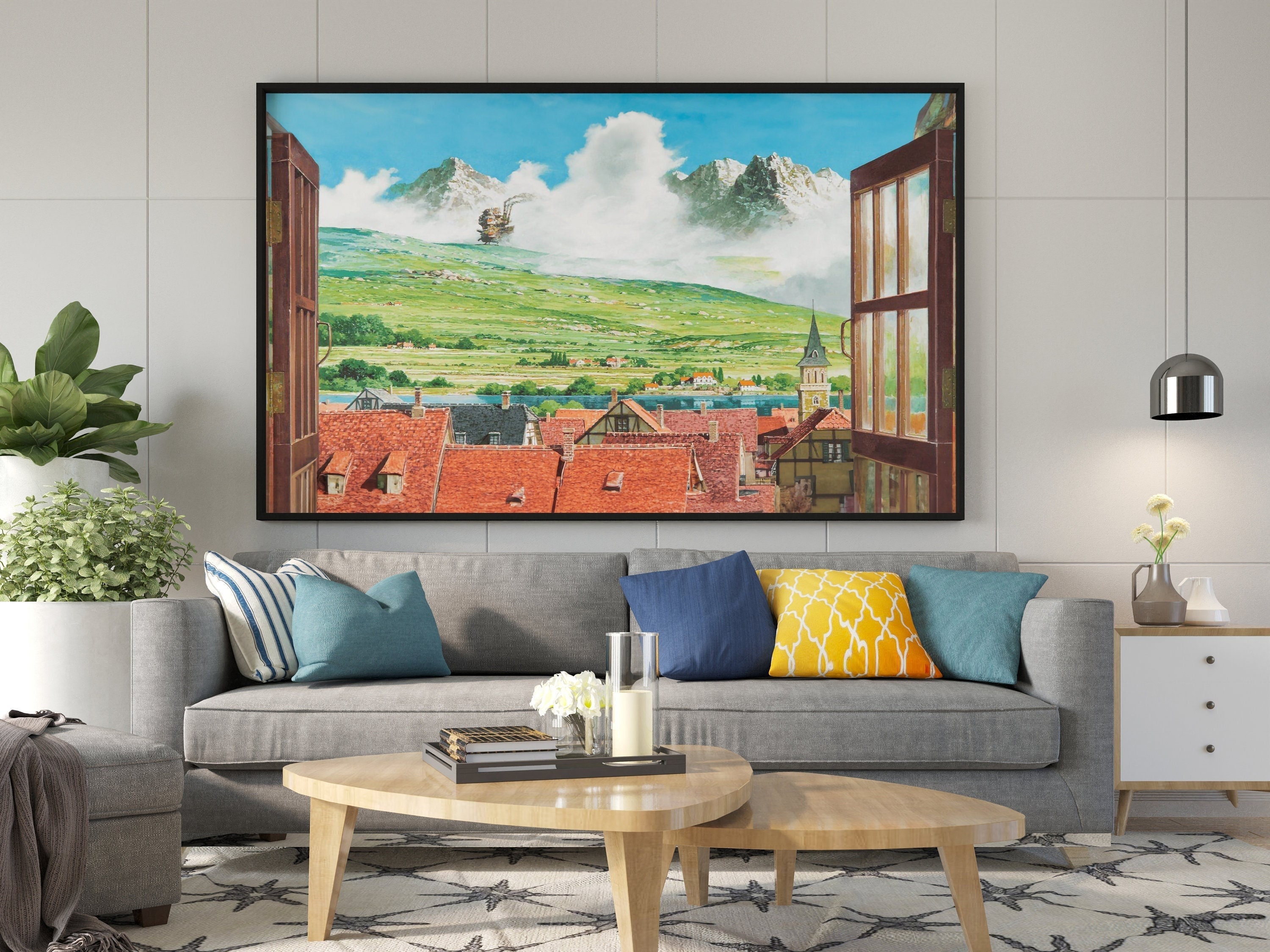 Howl's Moving Castle Canvas Wall Art, Howl's Moving Castle Poster, Anime Wall Art, Anime Wall Decor, Ghibli Poster, Anime Poster