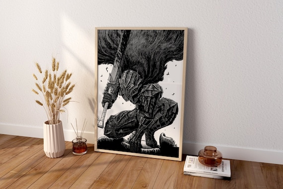 Anime Canvas Wall Art, Anime Poster, Berserk Anime Wall Art, Berserk Guts Poster, Framed Anime Decor, Guts Canvas Wall Art