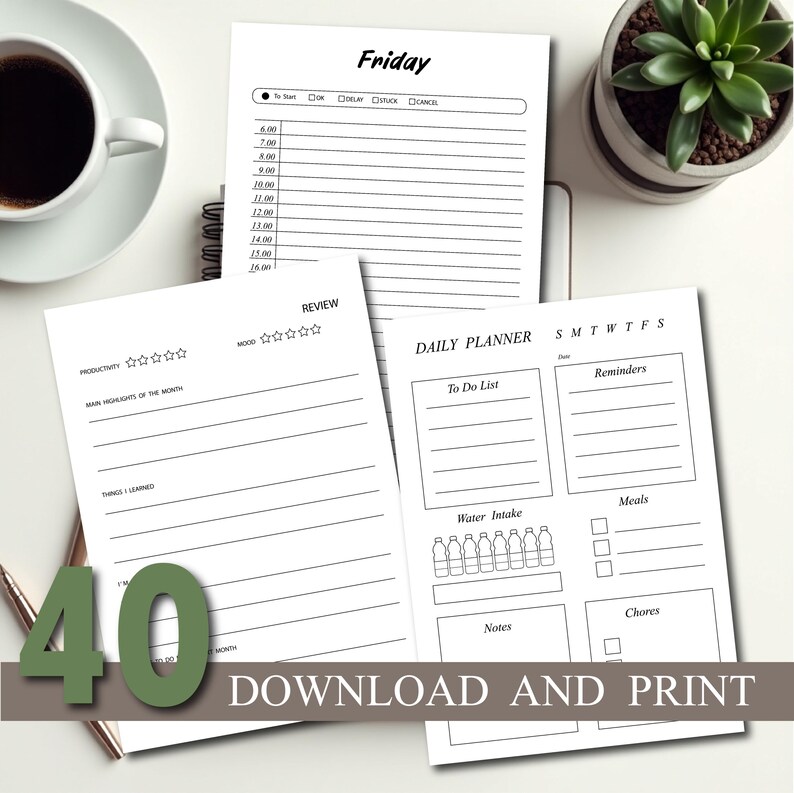 Minimalist Planner Bundle | Daily, Weekly, Budget (PDF Instant Download) image 1