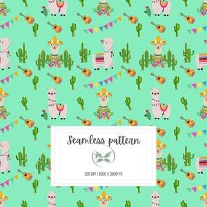 Llama Seamless Pattern | Playful llama digital paper | Digital Print| Llama and cactus print | Instant Download File | Commercial use POD