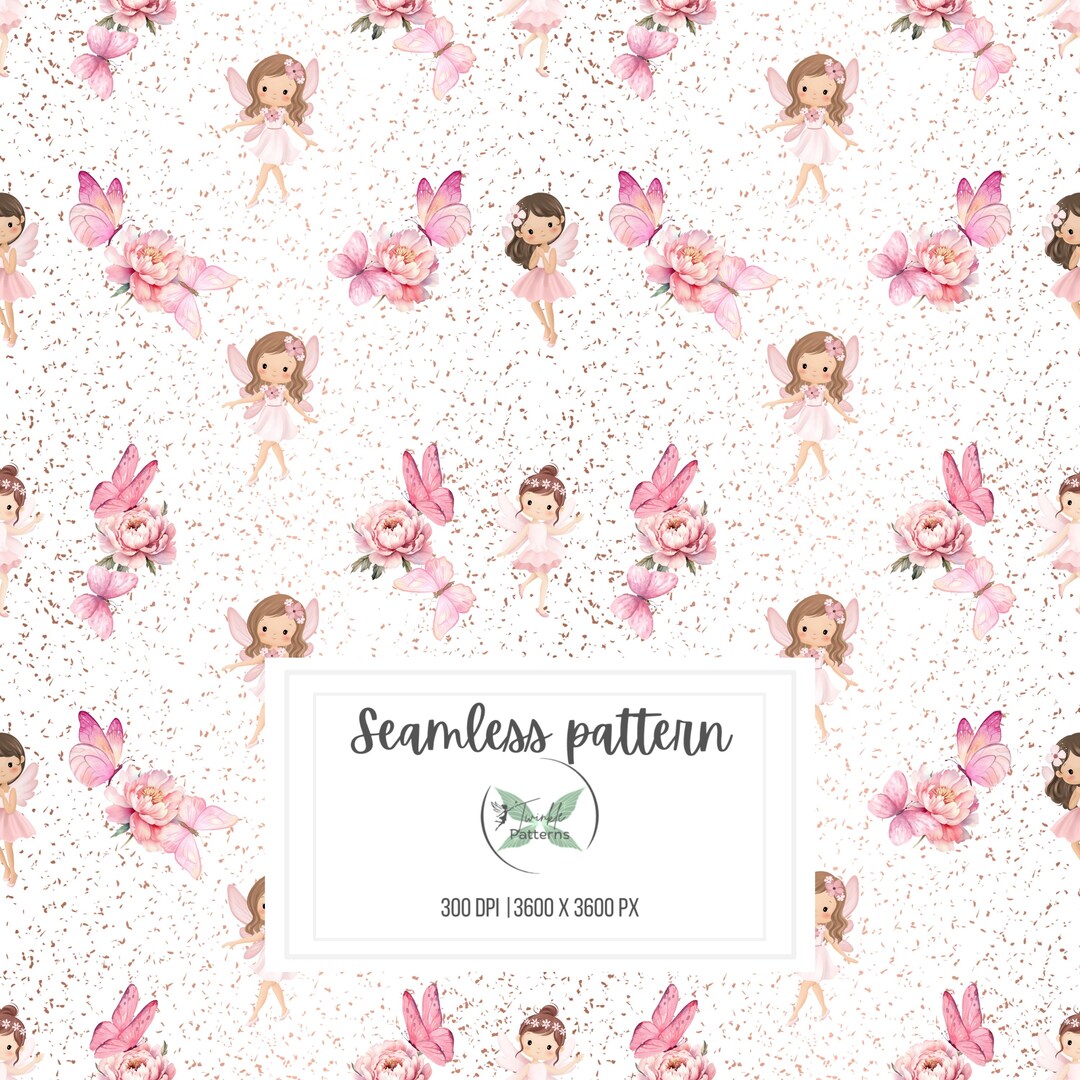 Fairy and Peony Flowers Seamless Pattern | Whimsical Fairy Fabric ...