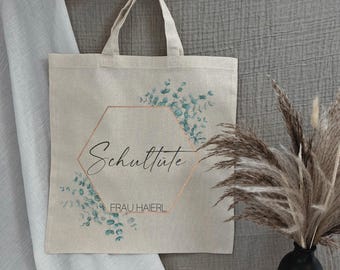 Bolsa de regalo personalizada para profesores, bolsa de algodón, bolsa de tela, regalo de despedida sostenible de algodón con nombre