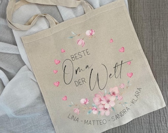 Regalo personalizado Bolsa de mano para abuela Bolsa de algodón Bolsa de tela Algodón Regalo sostenible Nombres Nietos Abuela Omi
