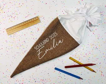Cono escolar personalizado, envoltorio de regalos, cono escolar para hermanos, regalo de inscripción escolar, yute, almohada de recuerdo, escolar, inscripción escolar