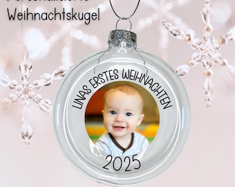 Bola de Navidad personalizada de cristal auténtico con foto, nombre y texto libre | Regalo de Navidad 2025 para bebé | Bola de Navidad individual para árbol de Navidad