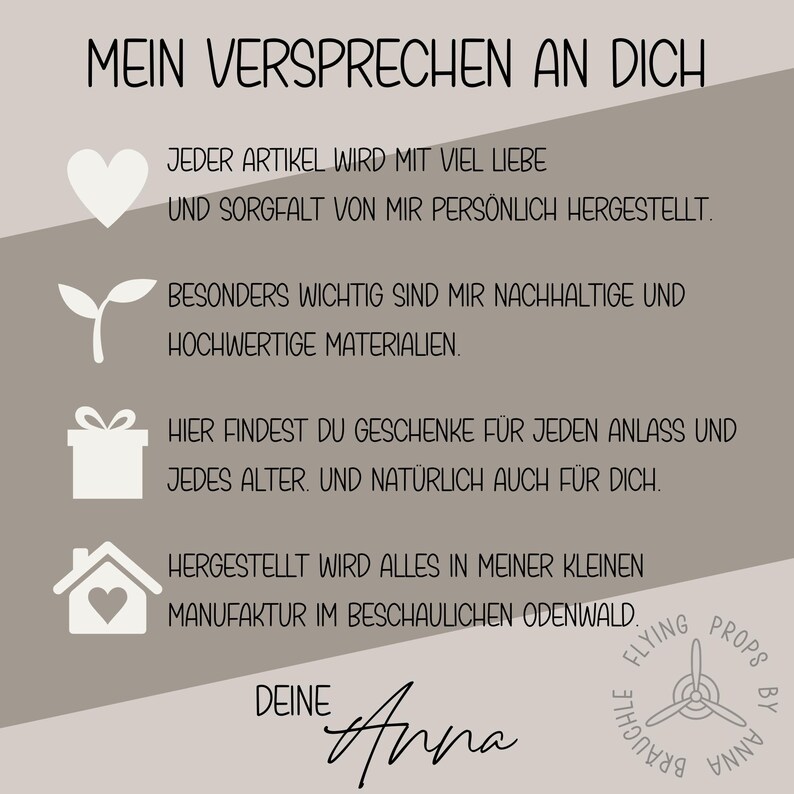 May include: A graphic with text in German, including "MEIN VERSPRECHEN AN DICH" and other phrases. The design features a heart, a plant, a gift box, and a house icon. The text is in a handwritten style, with a logo at the bottom.