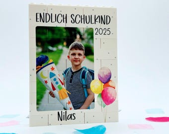 Bloque de foto LEGO® personalizado, rompecabezas de foto LEGO®, regalo fotográfico, regalo de inscripción escolar, por fin un niño en la escuela, inscripción escolar 2025, cono escolar