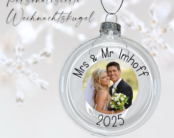 Bola de Navidad personalizada de cristal auténtico con foto, nombre y texto libre | Regalo de boda Navidad 2025 | Bola de Navidad individual