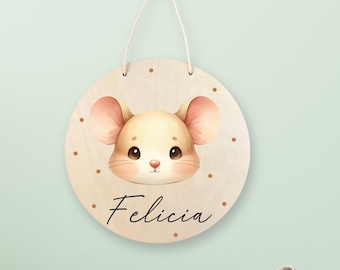 Letrero de puerta de habitación infantil personalizado, letrero de puerta de habitación infantil, ratón, nacimiento, bebé, cumpleaños, letrero de madera, letrero de puerta personalizado