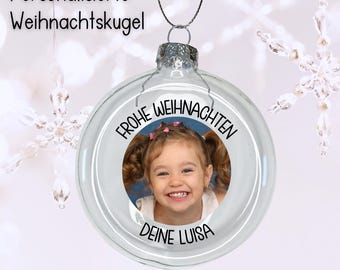 Adorno navideño de cristal personalizado con foto, nombre y texto | Regalo de Navidad | Adorno individual para el árbol de Navidad | Regalo con foto | Para la abuela
