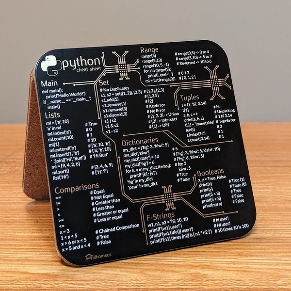 Python Cheat Sheet Coaster - Premium Circuit Board Coaster for Geeks, Hackers, Programmers