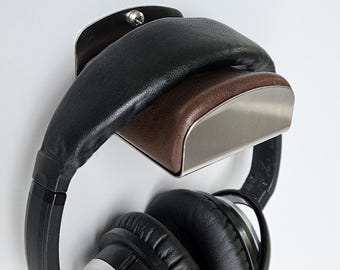 Leather & Steel Headphone Holder Wall Mount: Audiophile Headset Hanger