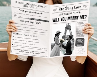 Modelo de jornal para proposta Canva para edição de impressão de jornal, jornal de casamento, anúncio de noivado | #105