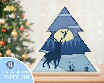 NUIT D'HIVER 3D Svg arbre de Noël en couches et fichiers pour Cricut ou Silhouette, modèles Svg de papier cartonné et Svg en couches Nouvel An | #105