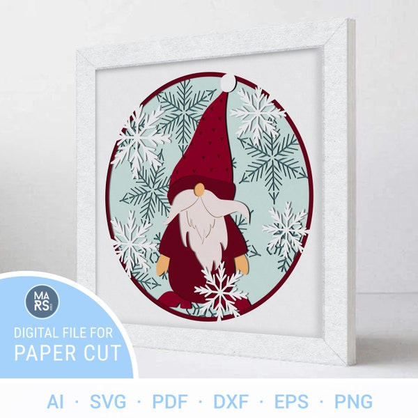 Layered Svg CHRISTMAS GNOME Shadow Box File and New Year Gnome Light Box Svg File, Gnome Cricut File and Christmas 3D Svg File | #120