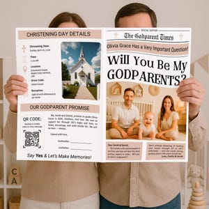Godparent Proposal Template Newspaper Editable Godmother Proposal and Godfather Proposal Canva Template | #111