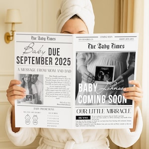 Newspaper Baby is Coming Canva Template Baby Announcement Newspaper Pregnancy, Birth Announcement Digital Newspaper Baby Shower | #101