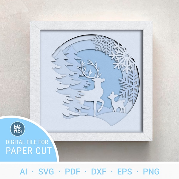 Winter Svg Files for Cricut Machines and Winter Shadow Box, 3d Svg Files for Cricut and 3d Papercraft Svg, Christmas Shadow Box Art | #116