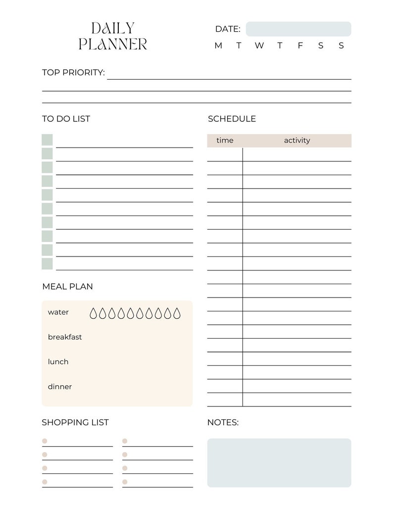 Daily to do list file for download downloadable one page etsy