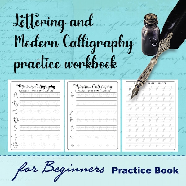 Hand Lettering and Modern Calligraphy practice workbook for beginners, Calligraphy Workbook, Hand Lettering Sheets.