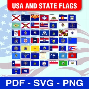 Alle USA 50 State Flags + Territories + US Flagge. Mega Bundle ausgezeichnete Qualität Vektor digitale Datei. Flaggen der Vereinigten Staaten von Amerika.