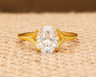 Moissanite Ovalschliff Verlobungsring aus massivem 925 Silber • Solitär Diamantring • Versprechensring • Ehering • Geschenk für sie