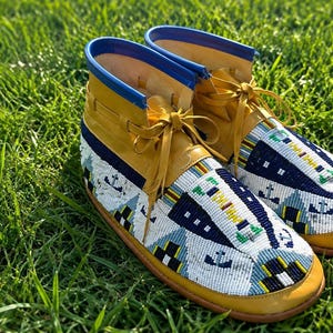 Handmade Beaded Leather Moccasins with Leggings | Native Style Powwow Boots | Custom Leather Footwear