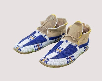 Mocasines artesanales con cuentas – Mocasines de cuero azul estilo nativo MCM322