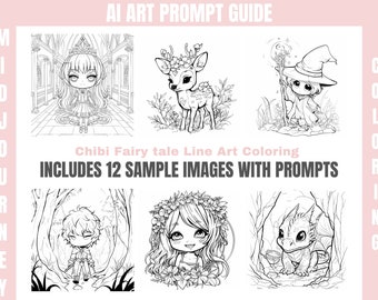 Páginas para colorear de cuentos de hadas chibi: Guía de arte con IA (Descarga digital)