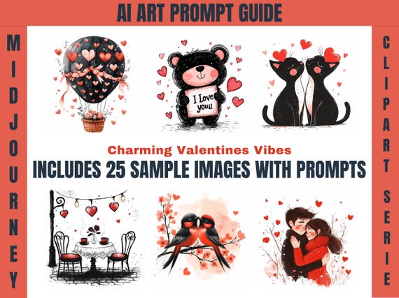 Valentine AI Art Prompts: Watercolor Clipart Guide (Digital Download)