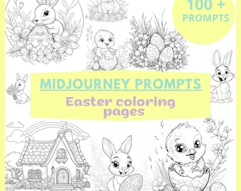 Midjourney Coloring Prompt - Easter Coloring Prompt - Midjourney V6 for AI Generated Art Ai Art Midjourney Prompts for Small Business