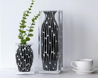 Art Deco Black Tribal Vase, | Totem Noir | Frozen Retro Urn Vase, Artist Handcrafted Home Accent, Sculptural Table Decor