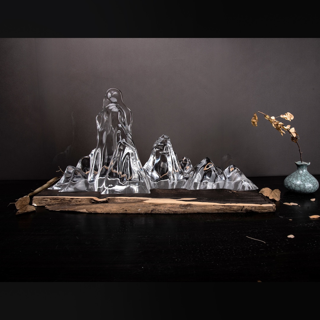Art Clear Mountain Sculpture, Transparent Peak Statue Table