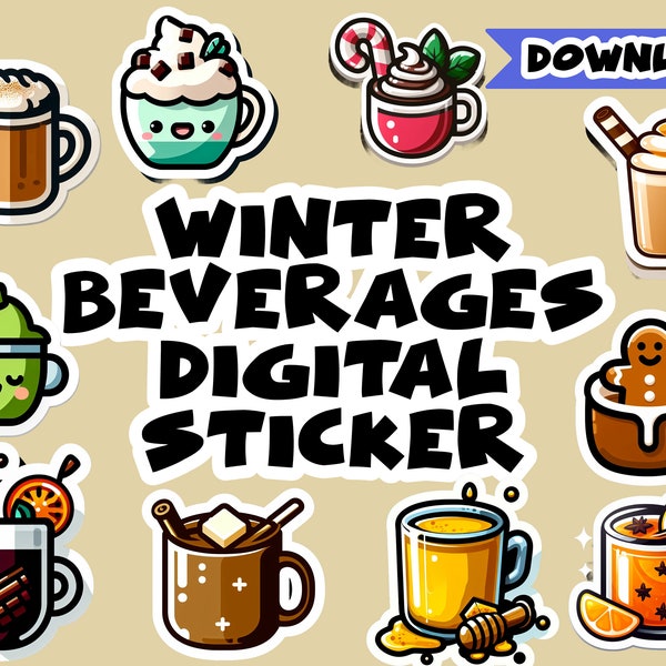 40 pcs Cozy Winter Beverages Digital Stickers, Junk Journal Supplies, Art Journal Stickers, Bumper Sticker,  Laptop Decal, Water Jug Sticker