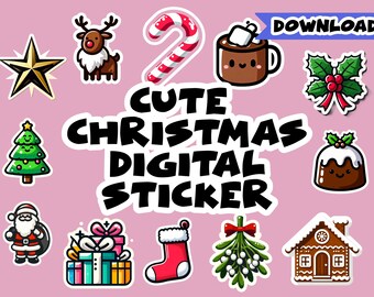 30+pcs Cartoons Christmas Digital Stickers, Christmas Stickers, Holiday Stickers, Goodnotes Stickers Xmas Stickers, OneNote