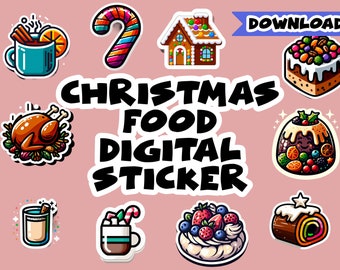 50+pcs Cartoons Christmas Foods Digital Stickers, Christmas Stickers, Holiday Stickers, Goodnotes Stickers Xmas Stickers, OneNote