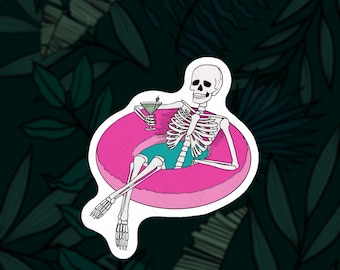Skeleton summer sticker, spooky summer, summerween