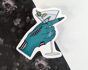 Zombie martini sticker, monster art, spooky cute art, gothic art, zombie art