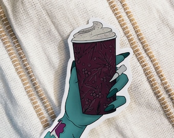 Spooky coffee sticker, creepmas art, creepmas sticker, gothic christmas sticker, spooky christmas sticker