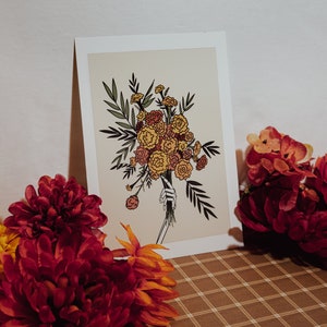 Bouquet de cempasuchil, art dia de los muertos, art du jour des morts, art effrayant, art cempasuchil, souci, aztèque, art ddlm, art dotd