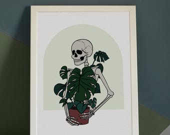 Monstera art print, plant art print, spooky art, gothic art, gothic plant art, spooky plant art, spooky cute art