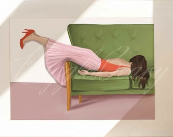 Tired Woman Funny Female Inspirational Art Print Sofa Poster New Mom Pregnant Pregnancy Monday Coffee Home Office Decor Motivation Feminist