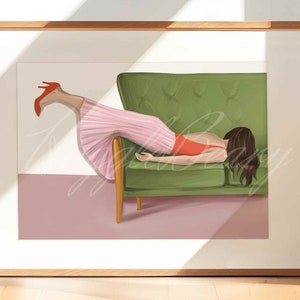 Tired Woman Funny Female Inspirational Art Print Sofa Poster New Mom Pregnant Pregnancy Monday Coffee Home Office Decor Motivation Feminist