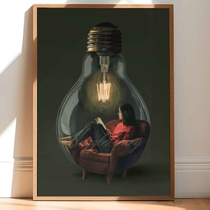 Lesende Frau in der Glühbirne Bücherwurm Buchliebhaber Leser Leseratte Literaturgeschenk Geschenk Karte Ihr Leser Entspannen Dekor Gemütliche Bibliothek Self Care Time