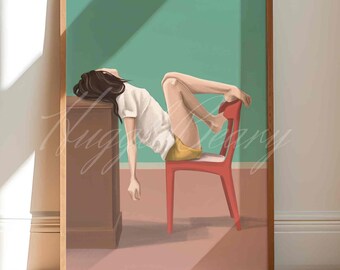 Busy Resting Funny Female Wall Art Print Relax Poster Self Care Wellness Nap Sleep Tired Feminist Woman Teenage Girl Room Decor Relaxing Set